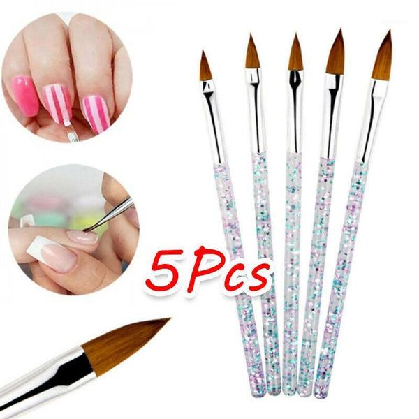 

5pc sable acrylic nail art brush drawing painting uv gel sequins decoration tips carving glitter pen design manicure tools1, Yellow