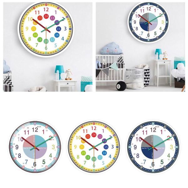 

wall clocks 12 inch kids silent clock time teacher colorful numbers easy to read hanging watch living room home decor