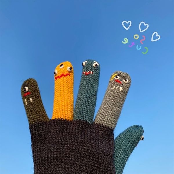 

gloves female spring and autumn korean version lovely hand crocheted warm couple fashion outdoor cycling cold proof gloves, Black