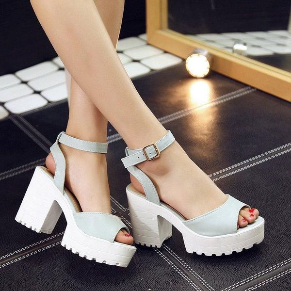 

open toe high heel sandals thick hasp fashion platform shoes women, Black