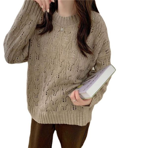 

women's sweaters puff sleeve crewneck hollow out pullover femalef fashion sweater lightweight knit blouse for women, White;black