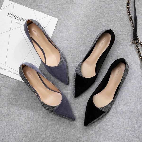 Scarpe Donna Slip Ons Small Cat Thin Med Heels Pumps Solid Flock Bowtie Butterfly-knot Office Lady Elegante pompa da sposa sexy 210520