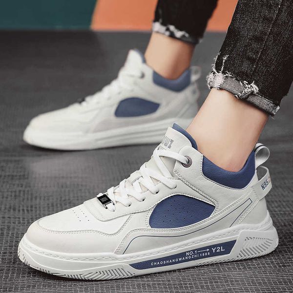 

autumn and winter 2021 high men's board sho super leather sports leisure trendy student small white