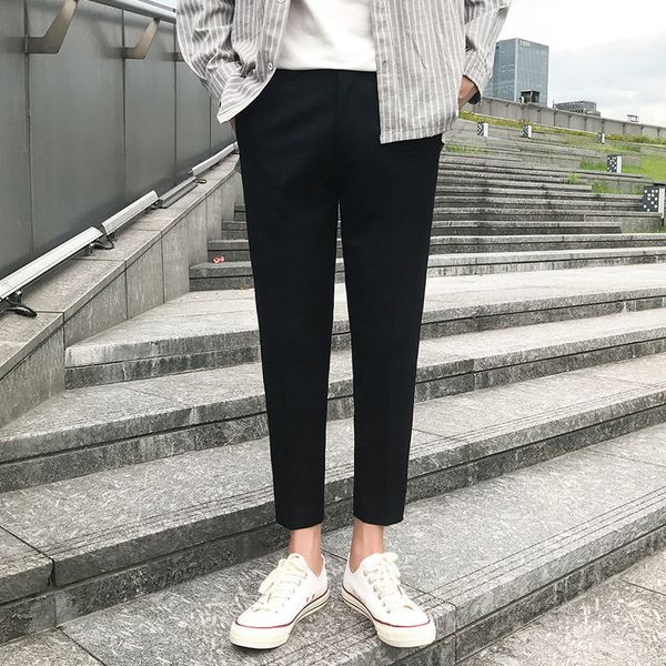 

men's pants suit dress winter fall long pencil black blue gray slim men leisure s classic pant bn1s