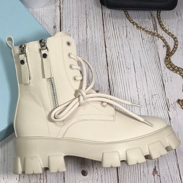 

brushed leather snow martin boots for womens designer fall winter platform shoes side double zipper with metal triangle sequined white black