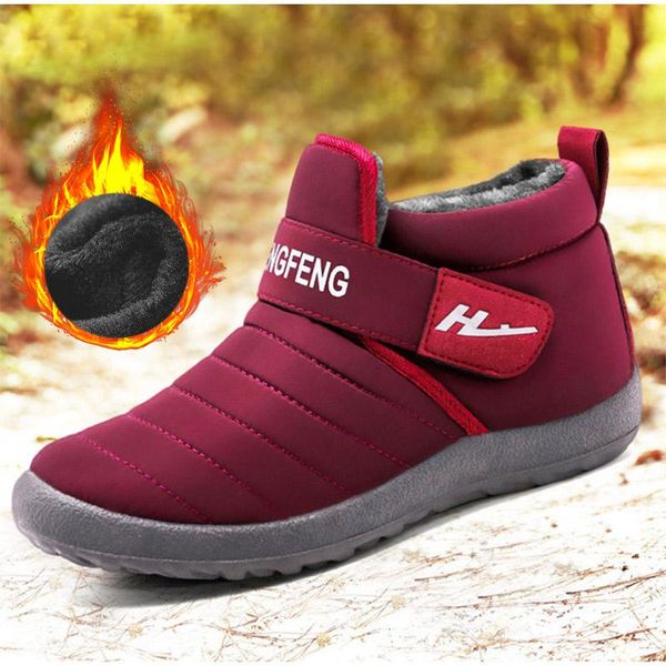 

boots winter women flats shoes plush warm snow ladies female mom comfort light hook loop ankle couple sneakers, Black