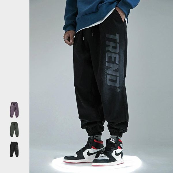 

harem pants mens loose long casual hip hop drawstring solid basic streetwear boy pencil print letter outdoor men's, Black