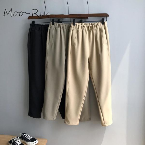 

women's pants & capris moo-ru 2021 spring high waist thin nine point casual female korean version of simple loose straight, Black;white