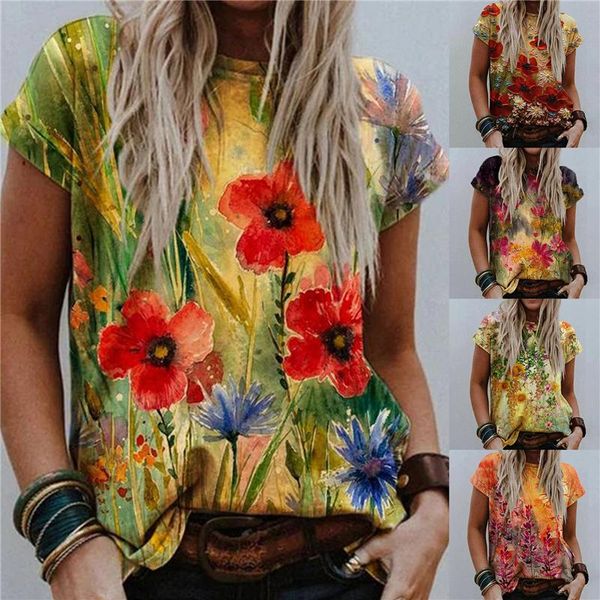 

women's t-shirt women t-shirts short sleeve casual tee summer flower print fashion 3xl oversized female loose o-neck plus size, White