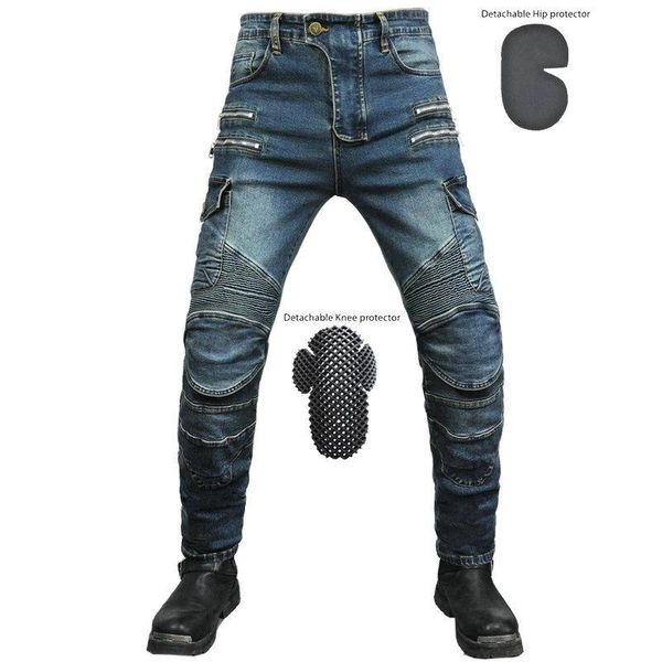 Herren-Jeans-Motorradhose, schmal geschnitten, mit Reißverschluss, dehnbar, Biker-Radhose mit Schutzausrüstung, XXS-4XL