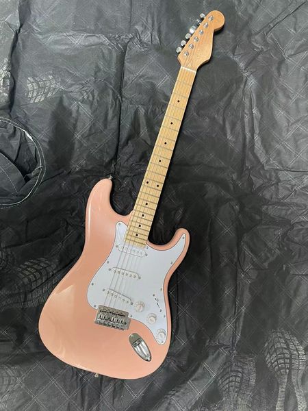 

pink six string st electric guitar, customized logo