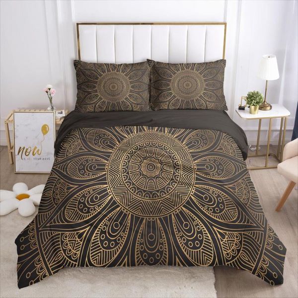 

bedding sets luxury buddhist lotus pattern set 3d hd black golden king size comforter duvet cover pillowcases bedclothes drop ship