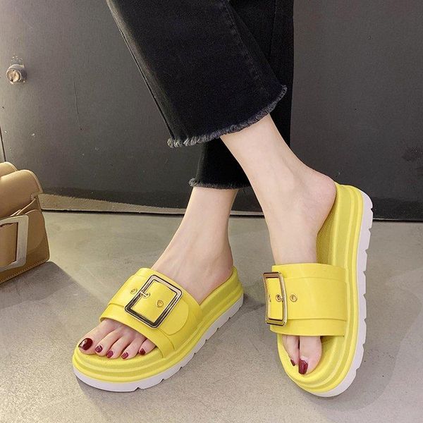 

platform slippers women chunky slides shoes summer fashion buckle thick sole female open toe mujer, Black