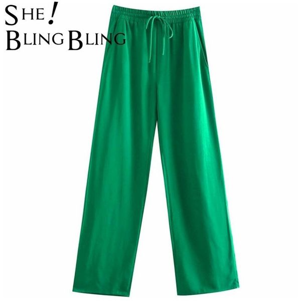 

sheblingbling za woman traf pants fashion long trousers drawstring high waist wide leg ankle length pant female 2 pie suits 211007, Black;white