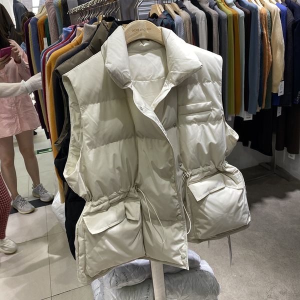 

vests 2021 winter small fragrance white duck down women's loose stand collar vt et, Black;white