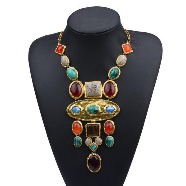 

chokers baroque multi geometric stone statement necklaces for women bohemia jewelry colorful crystal chunky necklace female bijoux 2021, Golden;silver