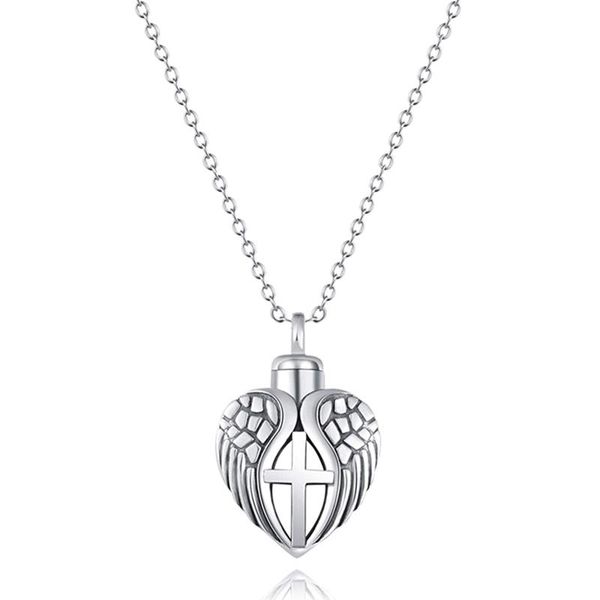 

cross love heart pendant cremation ash holder urn keepsake necklace necklaces, Silver
