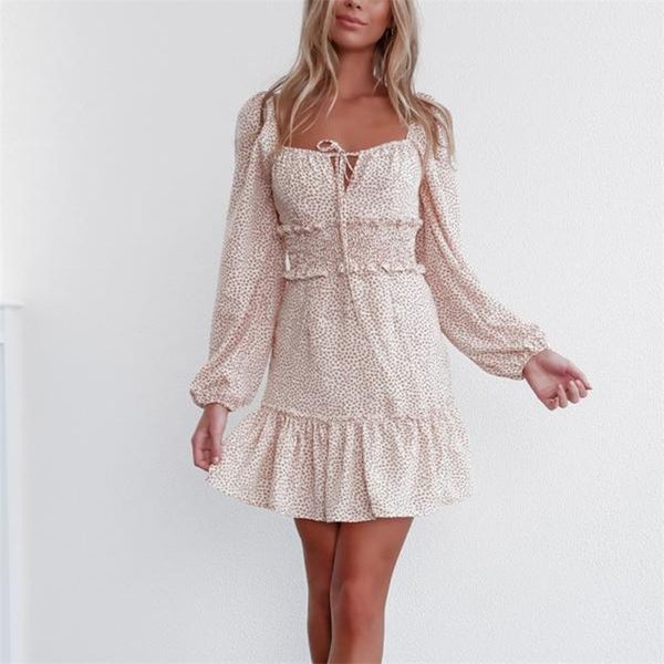 

autumn women's dress casual print ruffled trim slim vestidos 210430, Black;gray