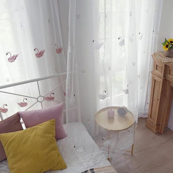 

curtain & drapes nordic style colorful tulle sheer swan embroidered window curtains for home living room decoration in the kitchen cafe