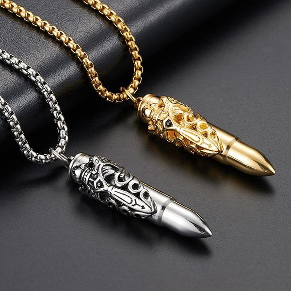 

pendant necklaces double dragon sword can unscrew titanium steel pendant, trendsetter fashion wear necklace, accessory birthday gift, Silver