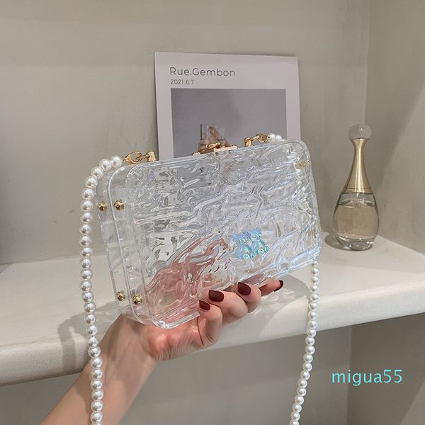 Borsa quadrata piccola con catena di perline in acrilico trasparente Versione coreana di borse a tracolla a spalla Soft Girl Fashion