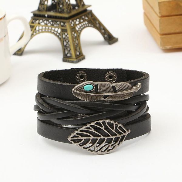 

fashion leaves woven leather bracelets gifts bangle, Black