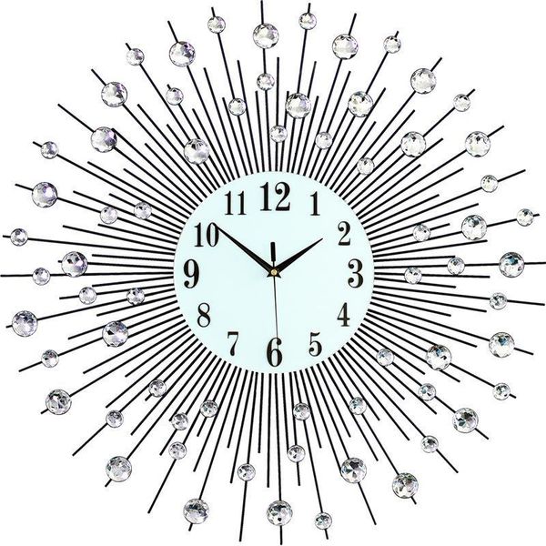 

60cm 3d luxury diamond wall clock iron art metal crystal large luminous round watch hanging clocks home decor