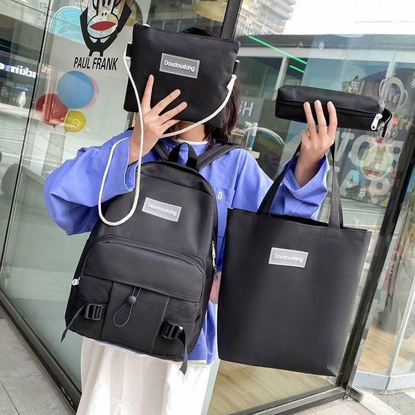 

school bags 4 piece set casual backpacks cute for teenager girls women backpack solid color large lapshoulder bag