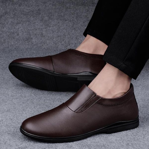 

dress shoes 2021 fashion low cut crocodile pattern pu leather boot mens slip-on business male solid color formal, Black