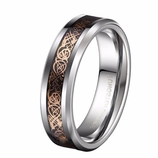 

wedding rings 8mm white tungsten ring rose celtic dragon inlay stylish, Slivery;golden