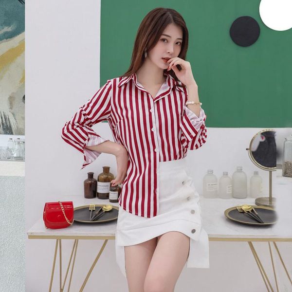 

women's blouses & shirts women 2021 fashion striped chiffon shirt spring summer office lady elegant vintage and womens ropa mujer, White