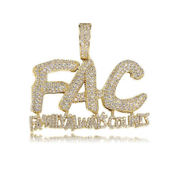 

hip hop iced out zircon letter fac pendant necklace family always counts gold silver plated mens bling jewelry gift