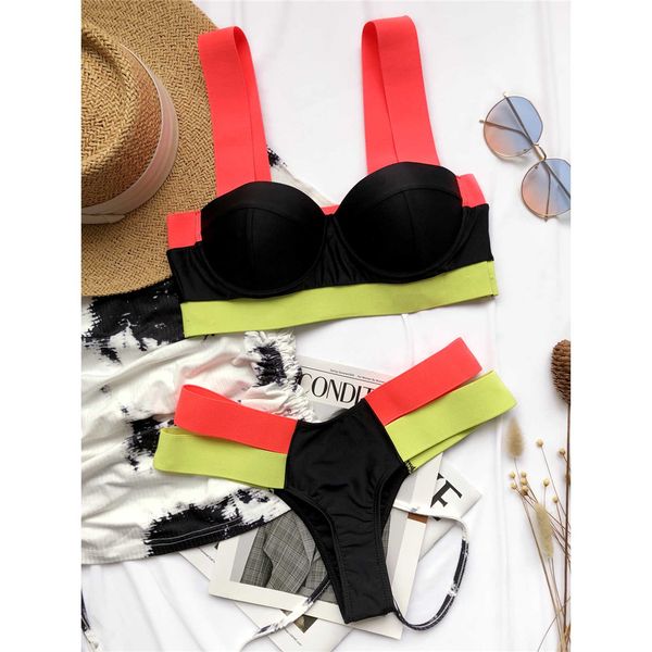 

splicing bikini push up swimsuit female swimwear women two-pieces bikini set with bra cup bather bathing suit swim lady k2707