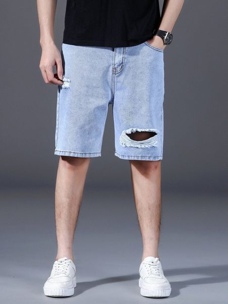 

men ripped frayed bermuda denim shorts m4u5#, Blue