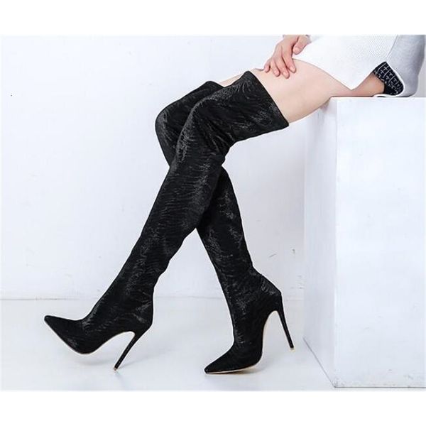 

boots lavender blue gold red sliver python solid woman fine finger pointed leaps fine on the knee's thick sheet gtc9, Black