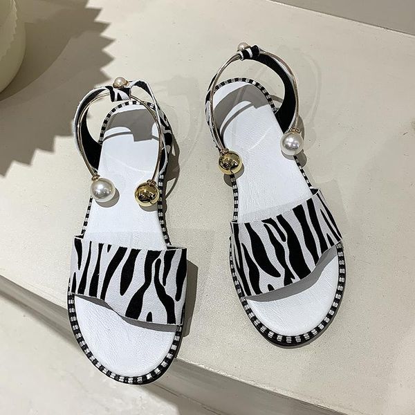 

sandals 2021 summer fashion women's shoes women flat heel soft leather leopard casual open toe gladiator ladies, Black