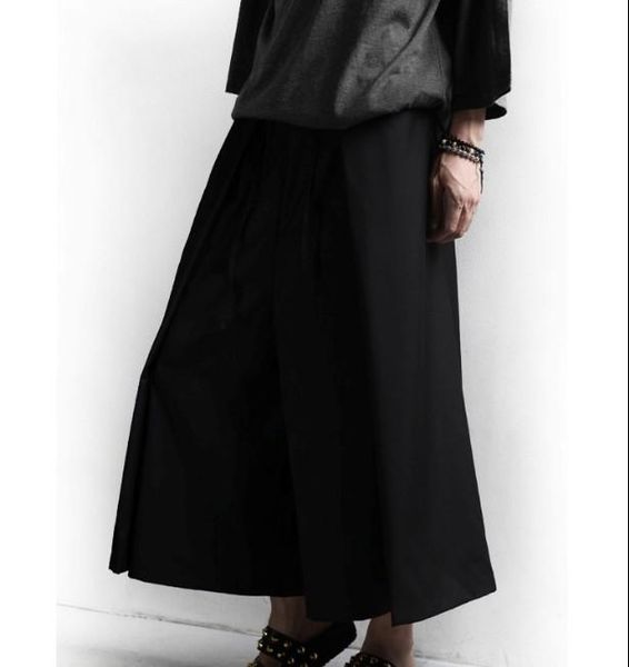 

men's pants 27-44 2021 clothing spring summer british style short culottes wide leg loose plus size singer costumes, Black