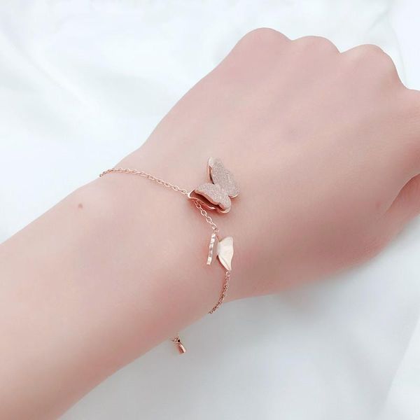 

link, chain fashion bracelet elegant simple metal butterfly bangle for women jewelry gold color charm gift girls, Black