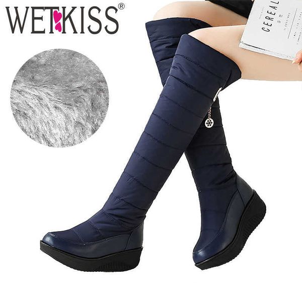 

wetkiss winter snow boots women platform boot down cotton metal decoration footwear cleated knee high lady shoes big size 35-44 210630, Black