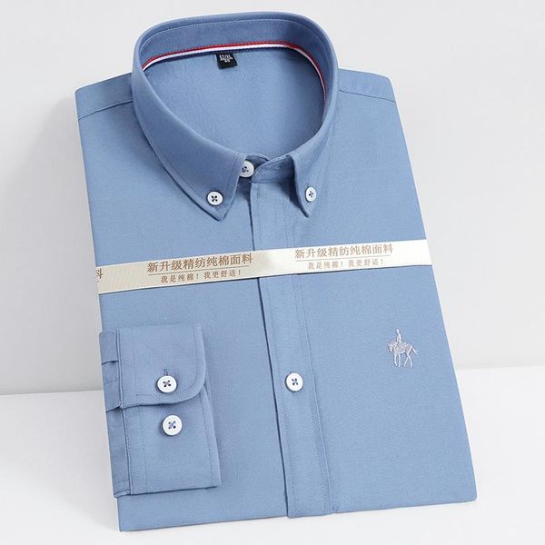 

men's dress shirts formal shirt 100% cotton long sleeve oxford s-4xl spring and autumn fashion buttons with embroidery for men clothing, White;black