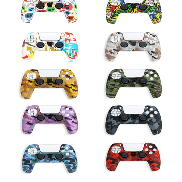 Controlador Colorido Capa de Camuflagem Jogos de Camuflagem Capas PS5 Casos de Silicone Anti-Slip Jogo Handles Pintura Proteger Caso para Playstation 5 Peças