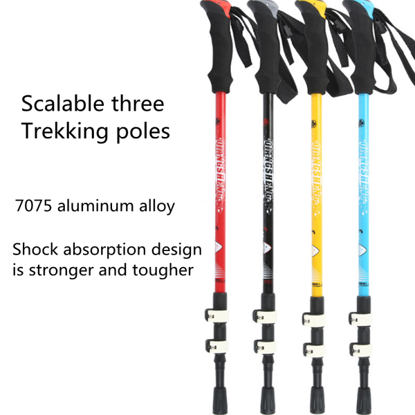 

trekking poles 2 walking poles, aluminum alloy hiking straight handle three-section climbing