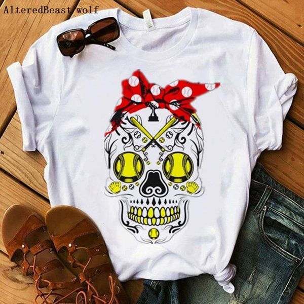 

summer camo skull fashion womens t shirts leopard bandana printed mom mama funny short sleeve female clothes, White