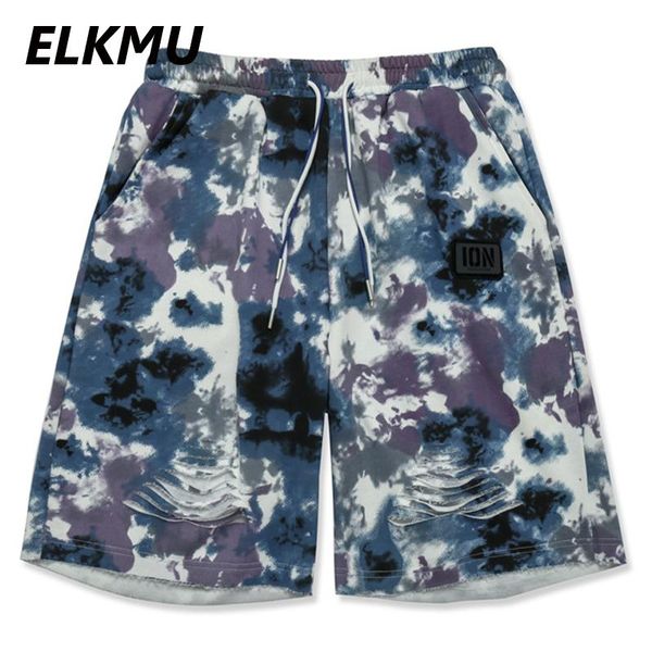 

men's shorts elkmu hip hop streetwear tie dye men 2021 summer tie-dye bottoms knee length pants camouflage male purple he991, White;black