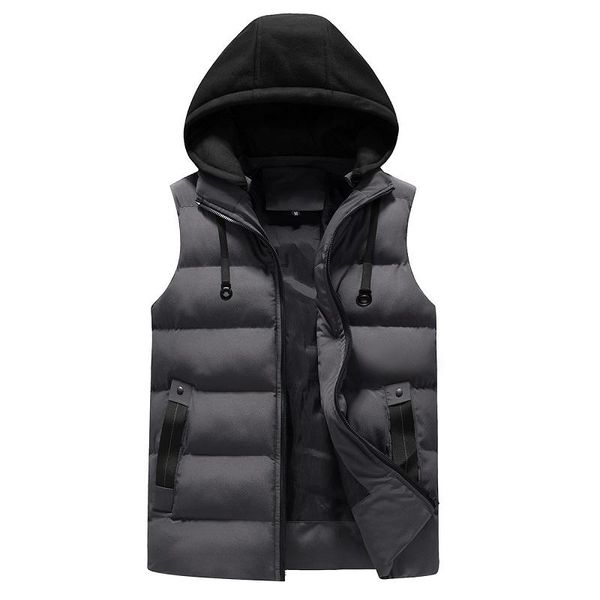 

men's vests mens vest jackets winter warm sleeveless coats fashion hooded men casual waistcoat hat detachable jacket clothing, Black;white
