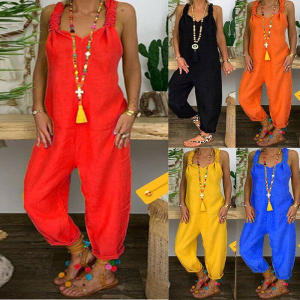 

women's jumpsuits & rompers fashion sleeveless strap pants ladies casual loose wide leg jumpsuit overalls sportswear women romper trous, Black;white