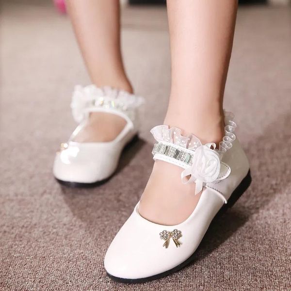 

kids baby little children patent leather lace princess shoes for teenager girls white pink wedding party 8 10 12 years old flat, Black;grey