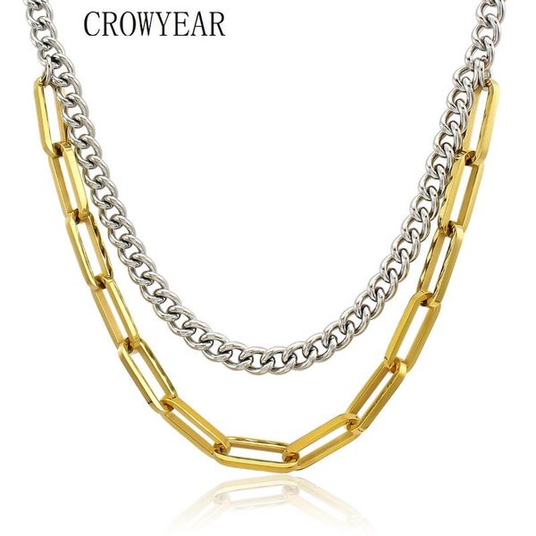 

chains fashion two-layer punk necklace for women men wide choker silver gold color pendant chain link cool jewelry