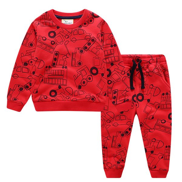 

fashion boy children clothes set baby girls red cartoon print long sleeve o neck pullover sweatshirts + pants 2pcs kids wear, White