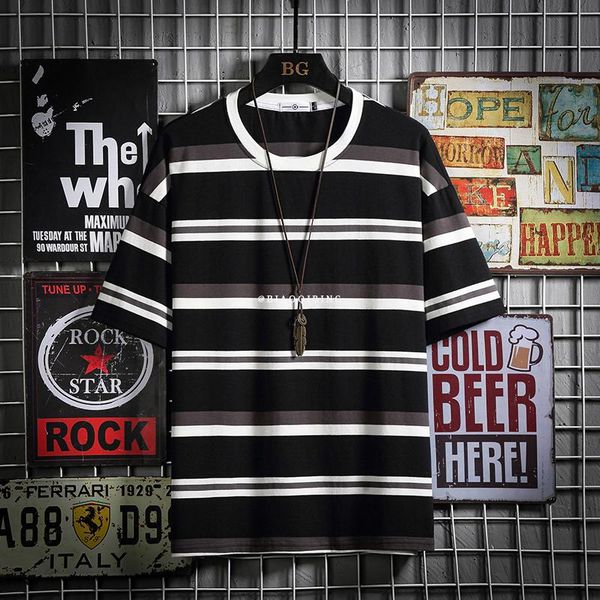 

men's t-shirts fashion short sleeves casual o neck t-shirt black white striped cotton 2021 summer clothes tees tshirt oversize, White;black